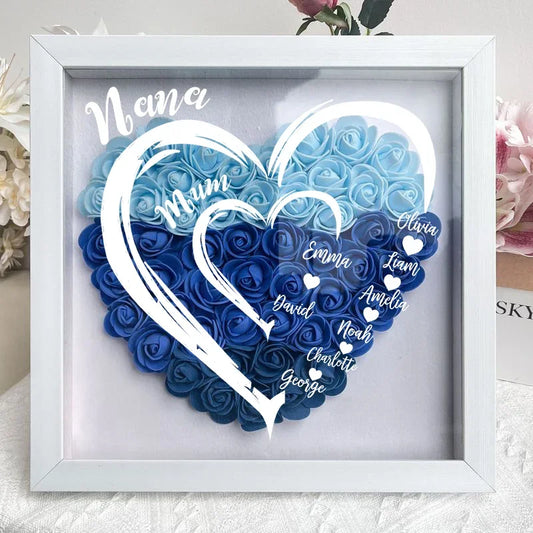 Mom Grandma Hearts Custom Kids' Names - Personalized Flower Shadow Box