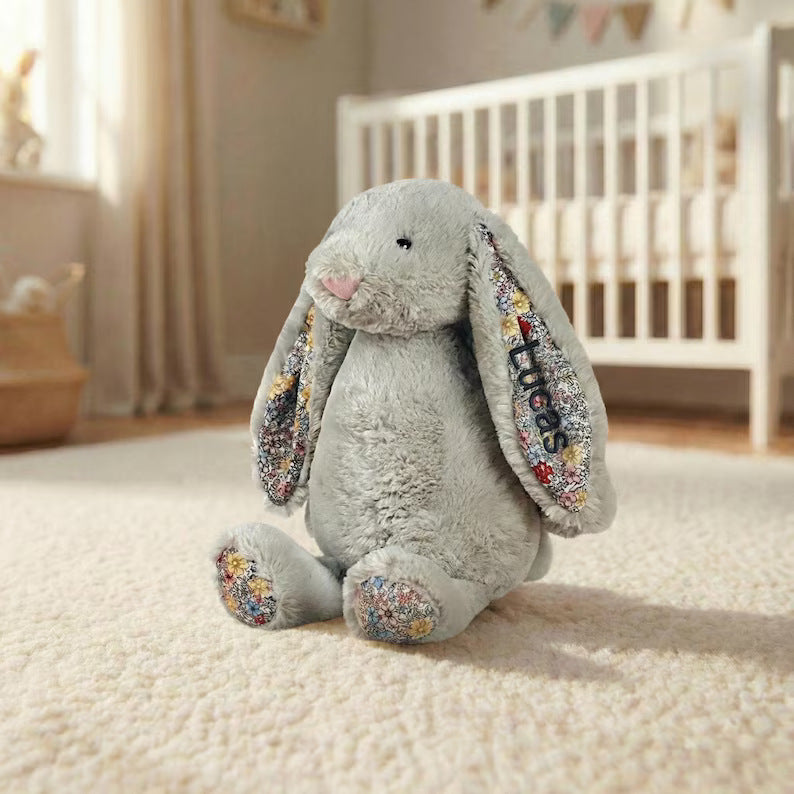 Custom-made Plush Rabbit Toy with Flower-Ear Embroidery