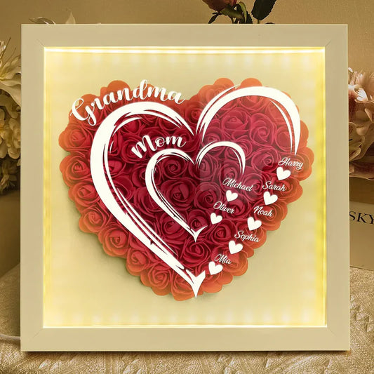 Mom Grandma Hearts Custom Kids' Names - Personalized Flower Shadow Box