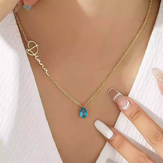 Personalized Necklace with Name and Month Zircon