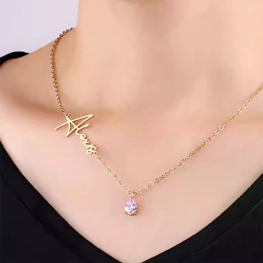 Personalized Necklace with Name and Month Zircon