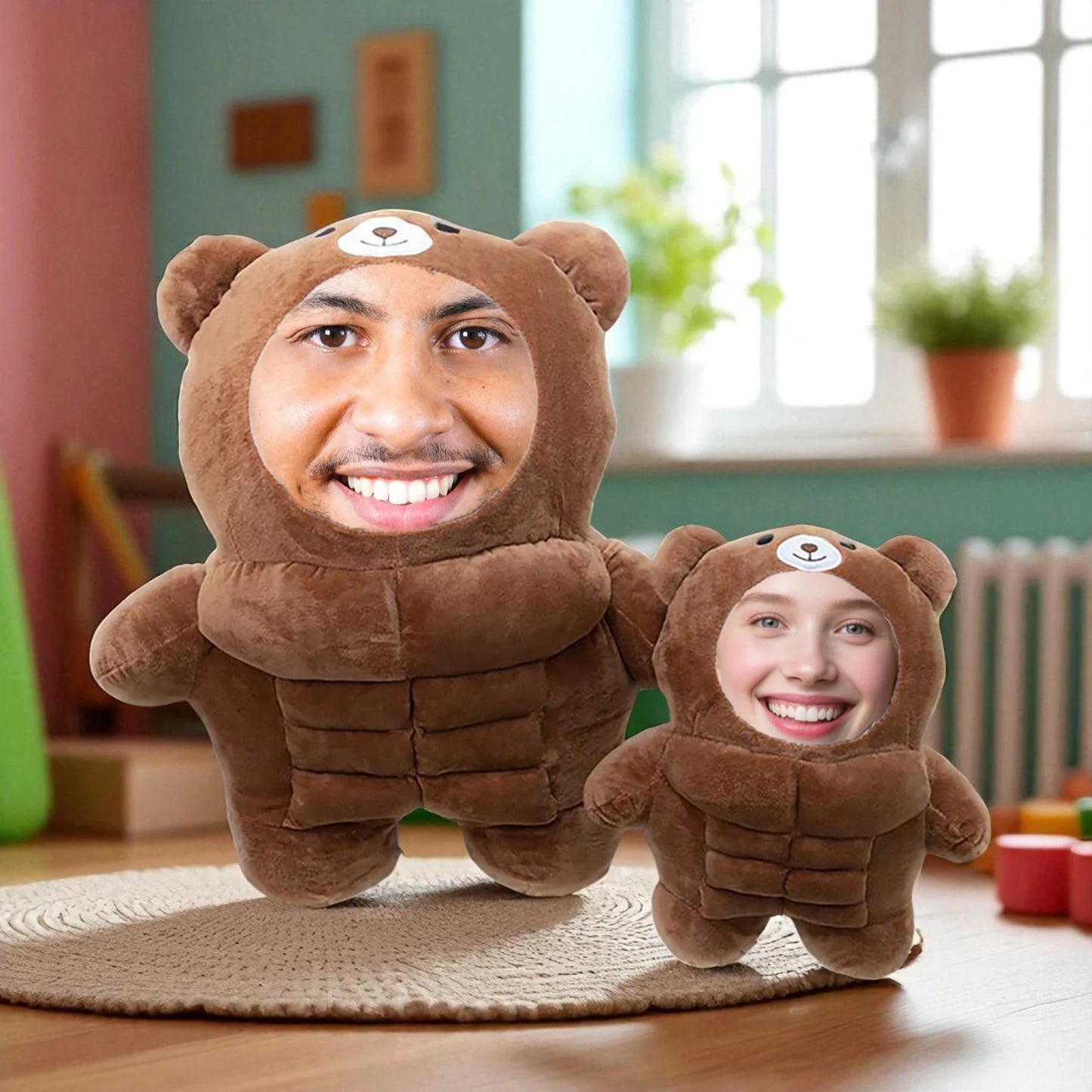 Personalized Muscle Bear Plush Toy-Custom Face Stuffed Animal Pillow