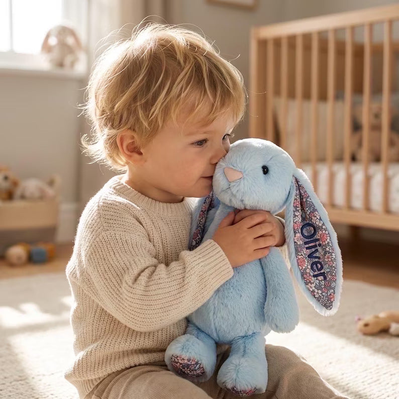 Custom-made Plush Rabbit Toy with Flower-Ear Embroidery