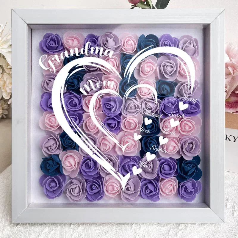 Mom Grandma Hearts Custom Kids' Names - Personalized Flower Shadow Box