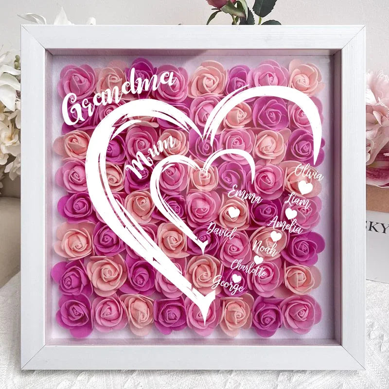 Mom Grandma Hearts Custom Kids' Names - Personalized Flower Shadow Box