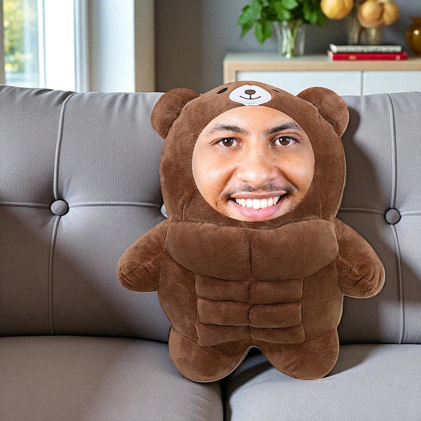 Personalized Muscle Bear Plush Toy-Custom Face Stuffed Animal Pillow