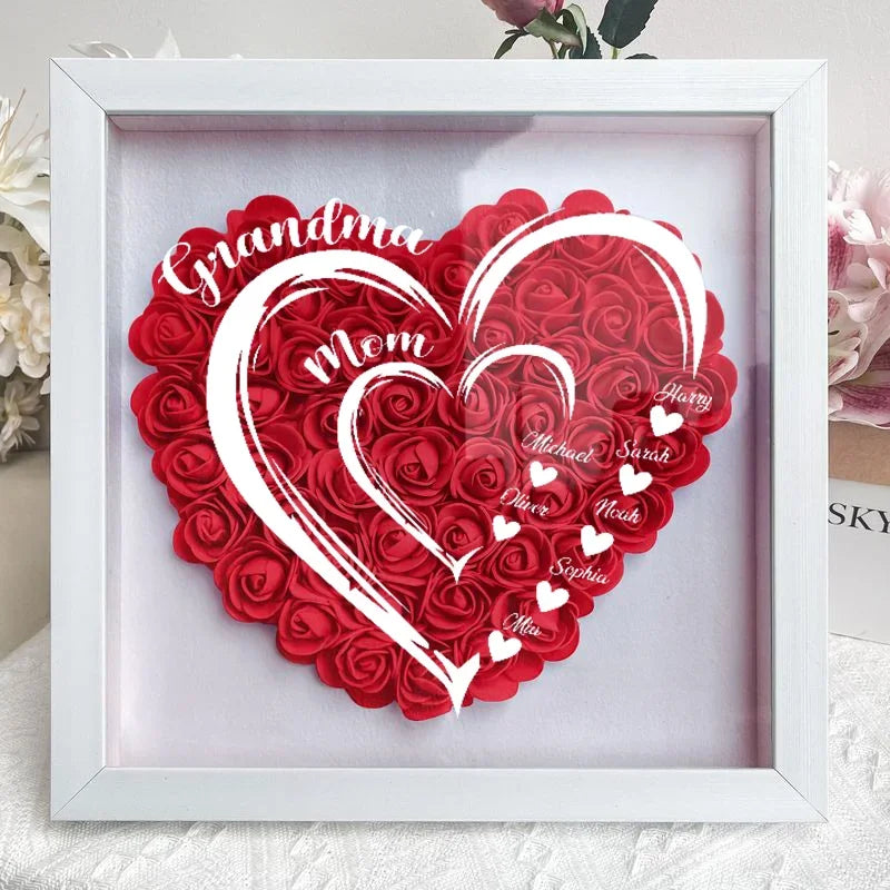 Mom Grandma Hearts Custom Kids' Names - Personalized Flower Shadow Box