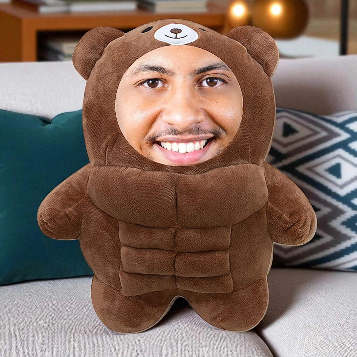 Personalized Muscle Bear Plush Toy-Custom Face Stuffed Animal Pillow