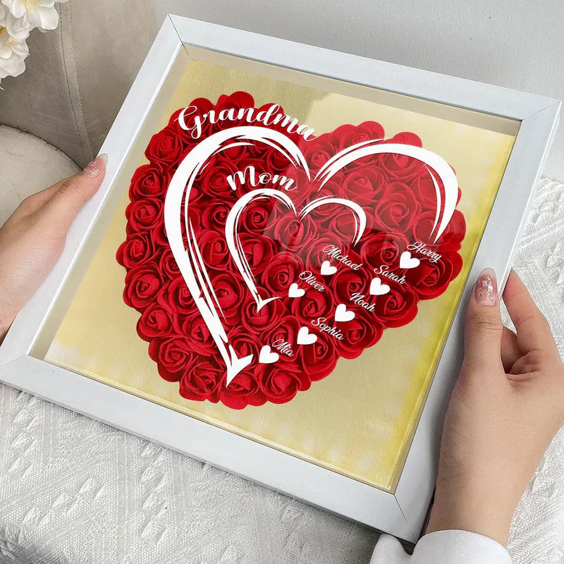 Mom Grandma Hearts Custom Kids' Names - Personalized Flower Shadow Box