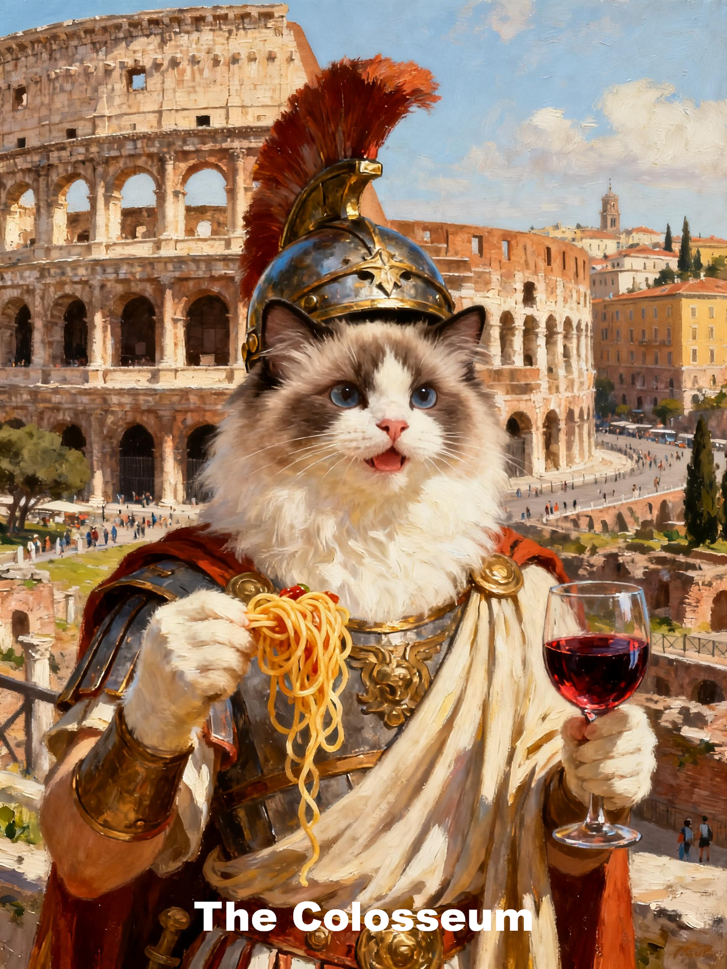 Personalized Pet World Tour Portrait, Pet at Famous Landmarks Painting