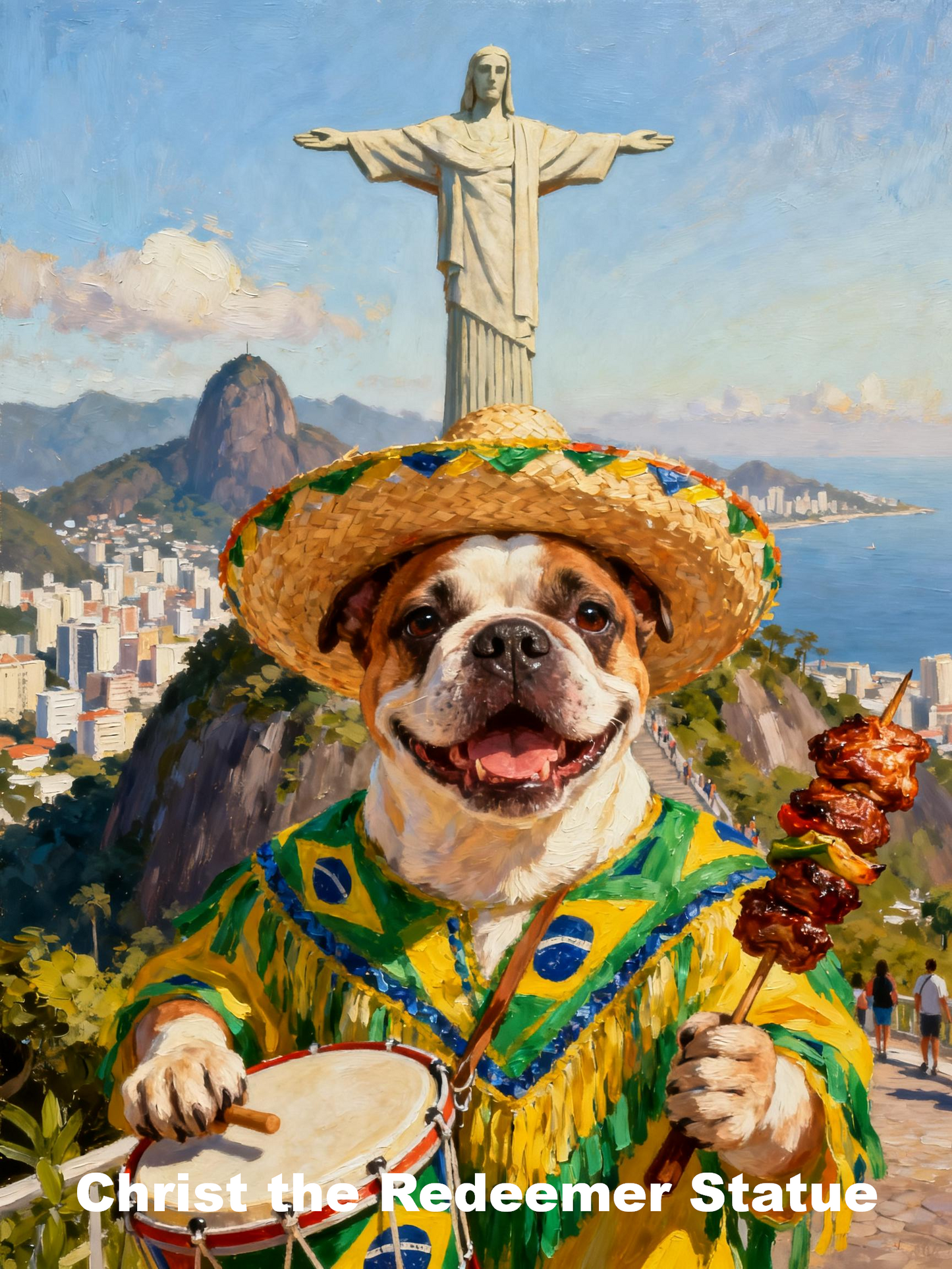 Personalized Pet World Tour Portrait, Pet at Famous Landmarks Painting