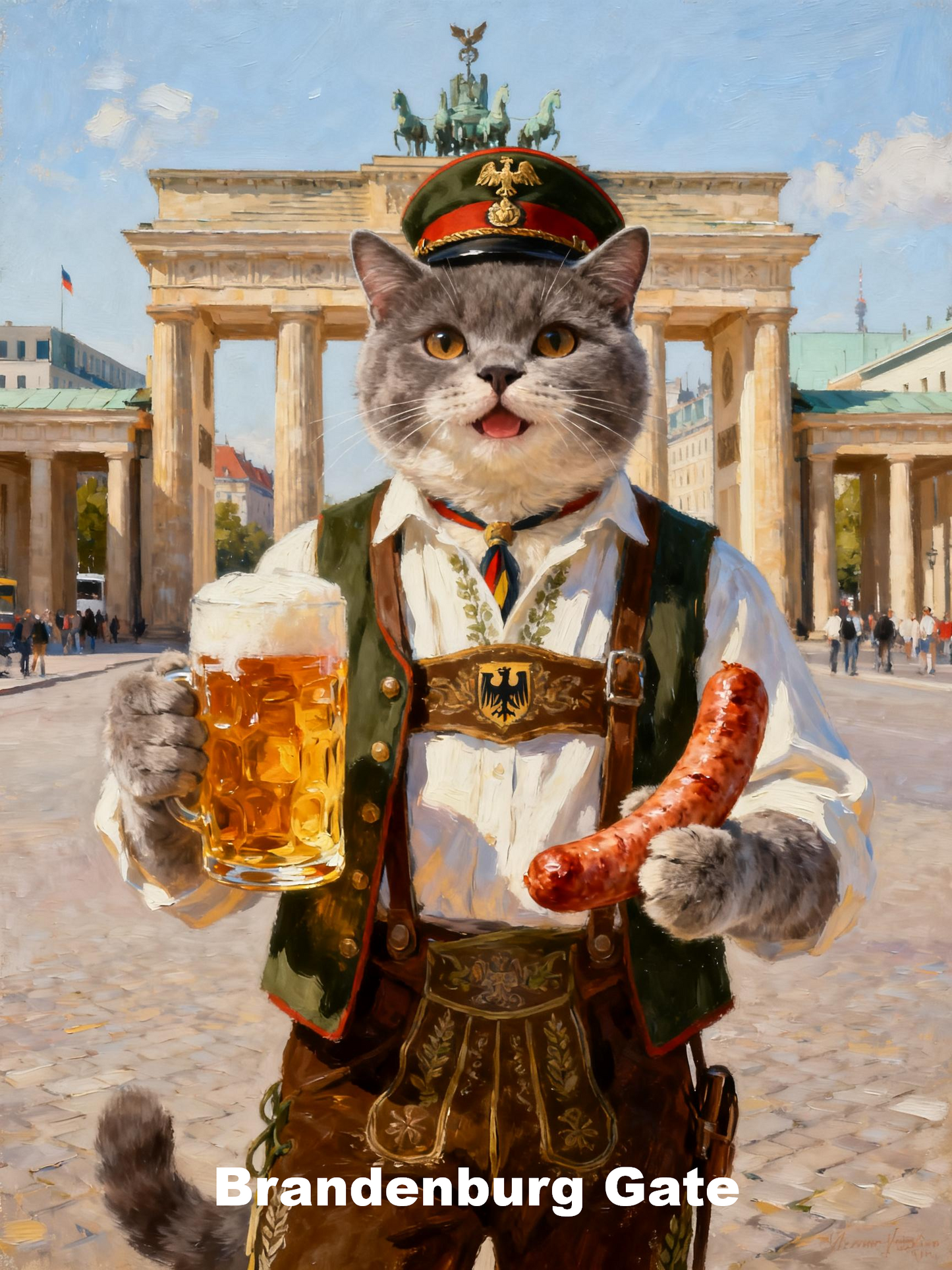 Personalized Pet World Tour Portrait, Pet at Famous Landmarks Painting