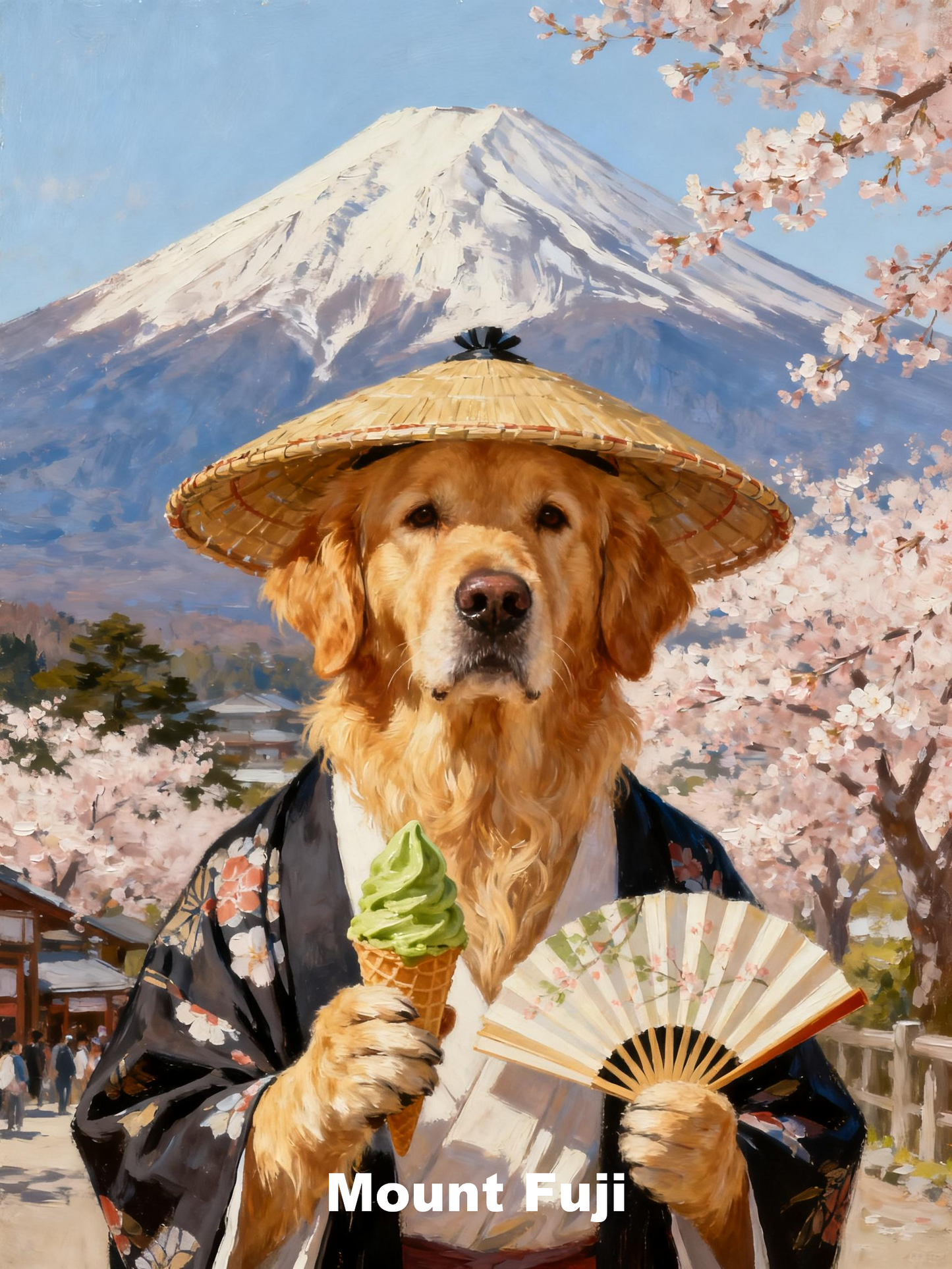 Personalized Pet World Tour Portrait, Pet at Famous Landmarks Painting