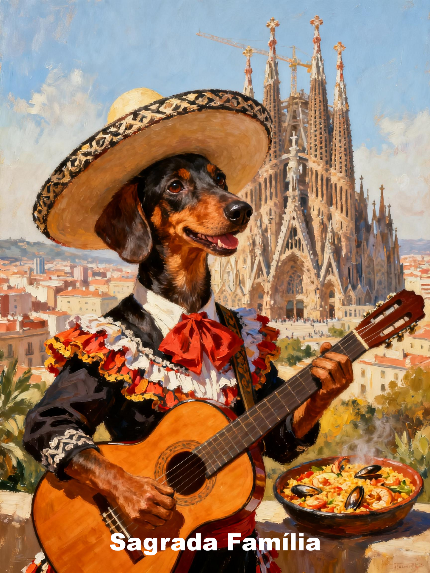 Personalized Pet World Tour Portrait, Pet at Famous Landmarks Painting
