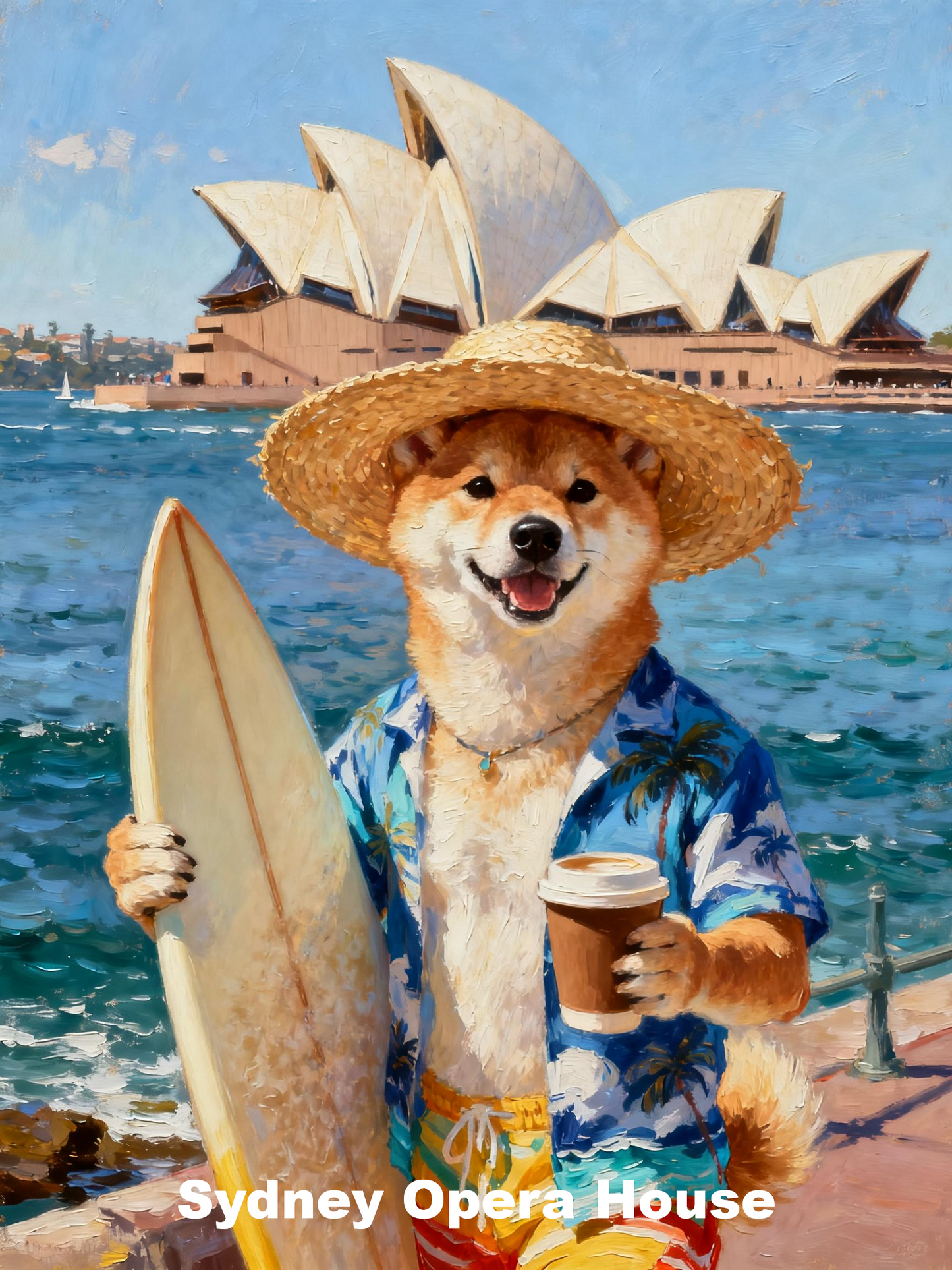 Personalized Pet World Tour Portrait, Pet at Famous Landmarks Painting