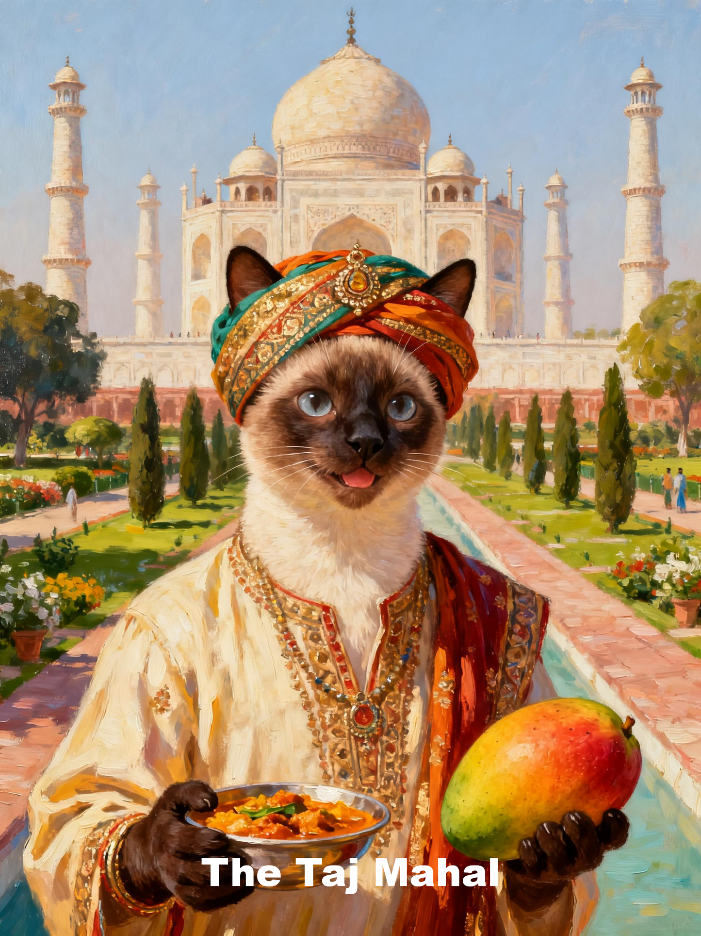 Personalized Pet World Tour Portrait, Pet at Famous Landmarks Painting
