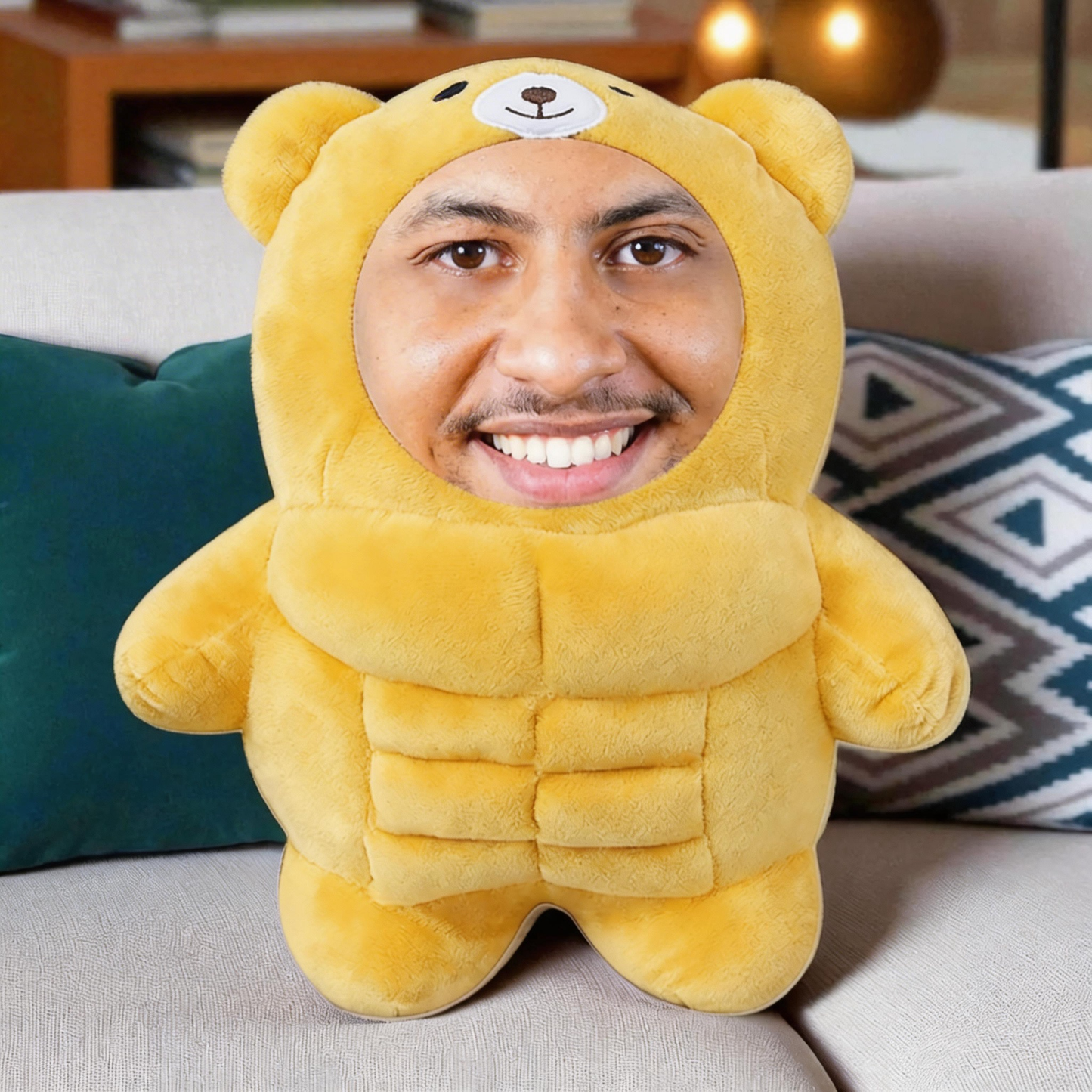 Personalized Muscle Bear Plush Toy-Custom Face Stuffed Animal Pillow